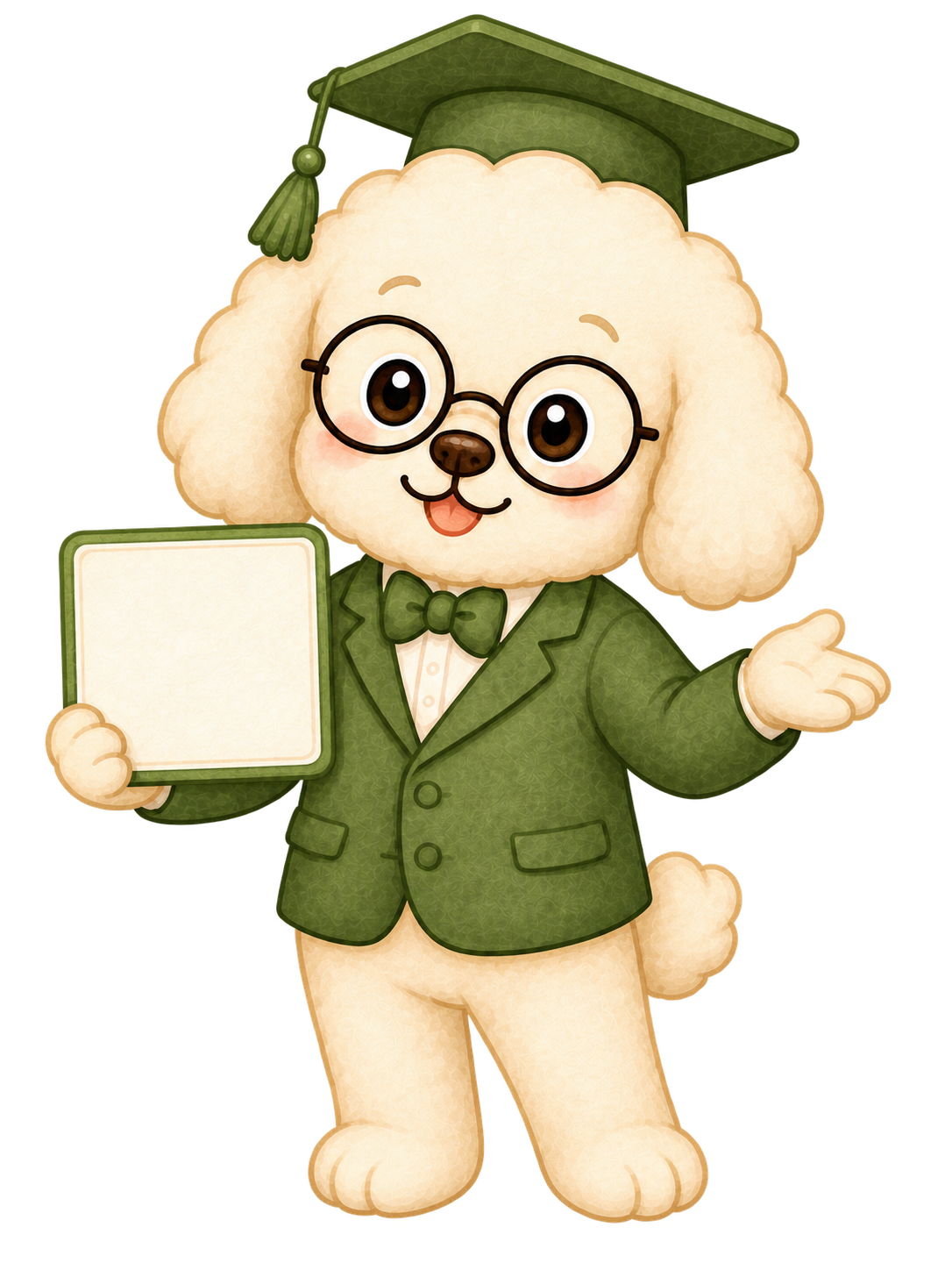 Professor Ary, our friendly dog professor, welcoming families